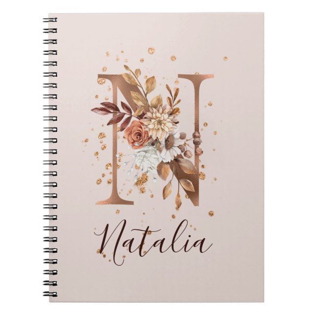 Cuaderno Letra floral de cobre de otoño N Flores de otoño (Frente)