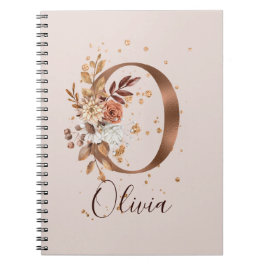 Cuaderno Letra floral de cobre de otoño o flores de otoño