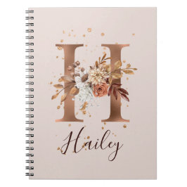 Cuaderno Letra floral de cobre otoño H Flores de otoño