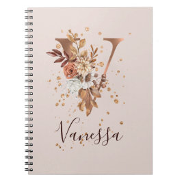 Cuaderno Letra floral de cobre otoño/otoño/flores de otoño