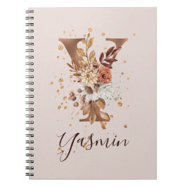 Cuaderno Letra floral de cobre otoño y flores de otoño