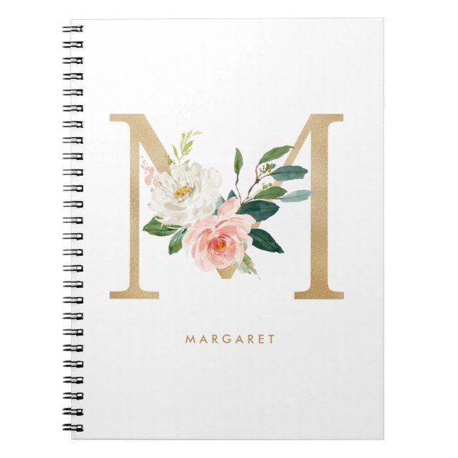 Cuaderno Letra floral Relieve metalizado dorado Bonito M mo (Frente)