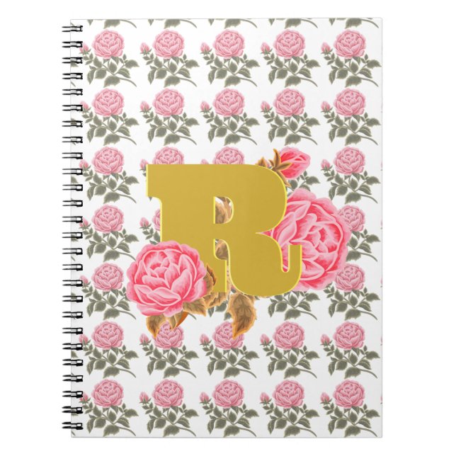 Cuaderno Letra floral Rosa inicial Monograma Pareja (Frente)