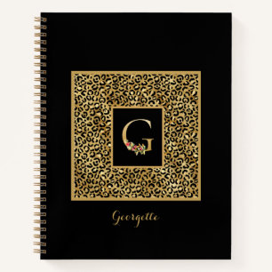 Cuaderno Letra G de monograma personalizado en oro de leopa