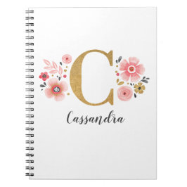 Cuaderno Letra Giro Rosa Dorada Floral Monograma C