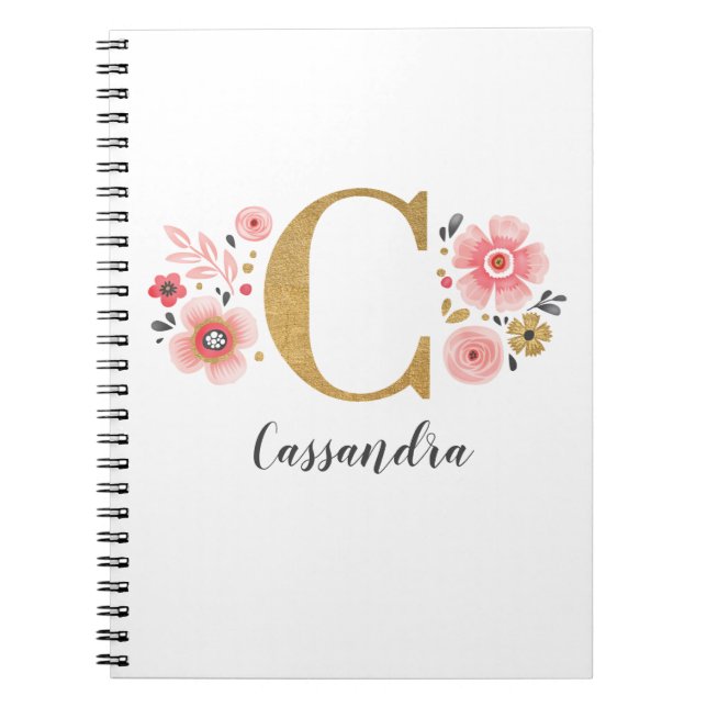 Cuaderno Letra Giro Rosa Dorada Floral Monograma C (Frente)