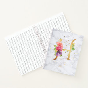 Cuaderno Letra H de monograma dorado acuarela mármol modern