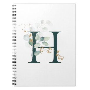 Cuaderno Letra H eucalipto y oro monogramado
