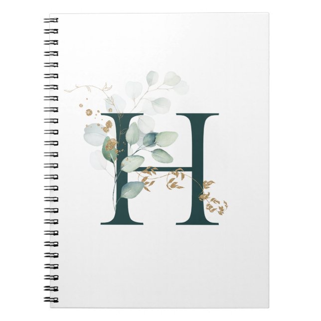 Cuaderno Letra H eucalipto y oro monogramado (Frente)