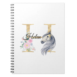 Cuaderno letra H nombre personalizado monograma con caballo