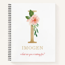 Cuaderno Letra I dorada de monograma | Estampa floral con l