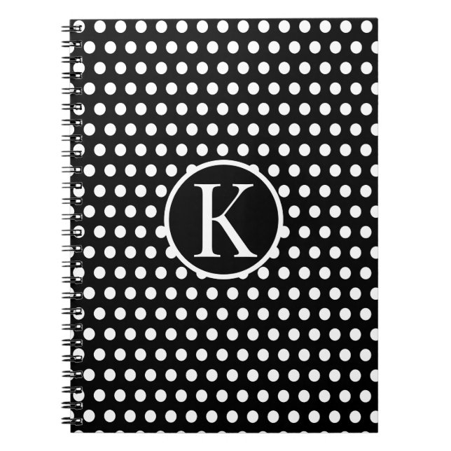 Cuaderno Letra inicial clásica puntos polka negro (Frente)