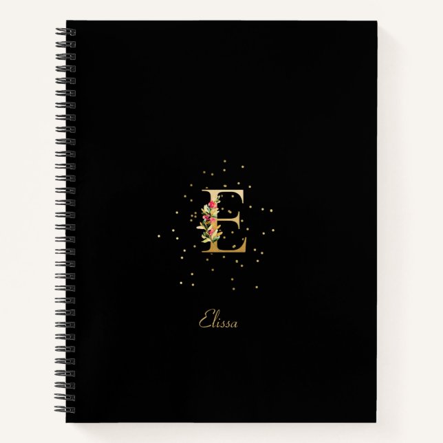 Cuaderno Letra Inicial de Monograma Moderno E con Patrón Fl (Anverso)