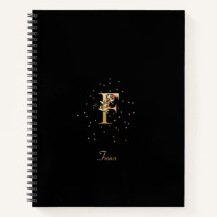Cuaderno Letra Inicial de Monograma Moderno F Patrón Floral
