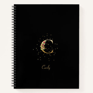 Cuaderno Letra Inicial de Monograma Moderno Floral C