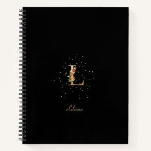 Cuaderno Letra Inicial de Monograma Moderno Floral L