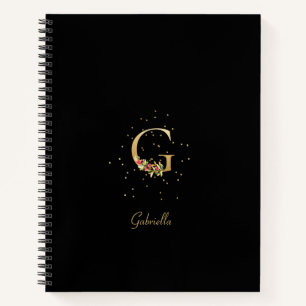 Cuaderno Letra Inicial de Monograma Moderno G Patrón Floral