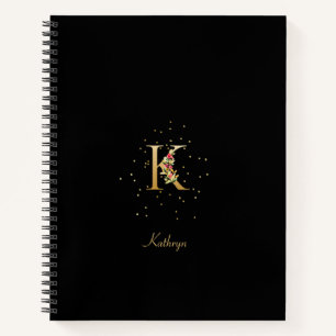 Cuaderno Letra Inicial de Monograma Moderno K Patrón Floral