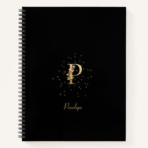 Cuaderno Letra Inicial de Monograma Moderno P Patrón Floral