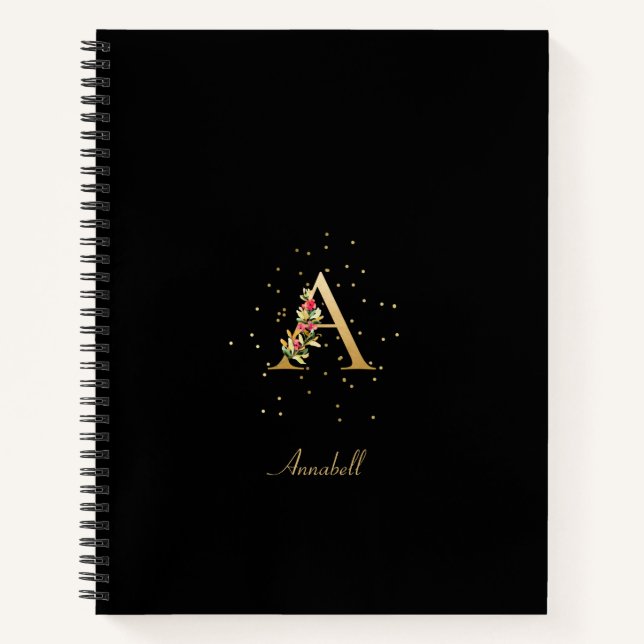 Cuaderno Letra Inicial de Monograma Moderno Patrón Floral A (Anverso)