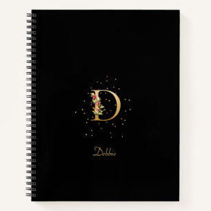 Cuaderno Letra Inicial de Monograma Moderno Patrón Floral D