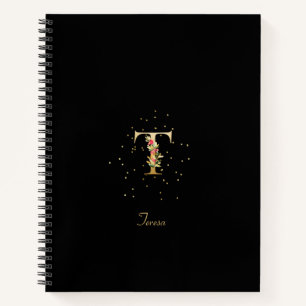 Cuaderno Letra Inicial de Monograma Moderno T Patrón Floral