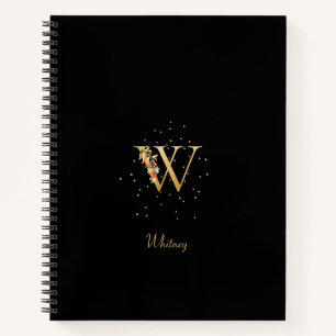 Cuaderno Letra Inicial de Monograma Moderno W con Patrón Fl