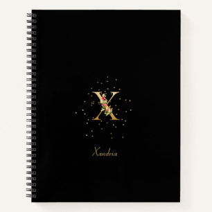 Cuaderno Letra Inicial de Monograma Moderno X Patrón Floral