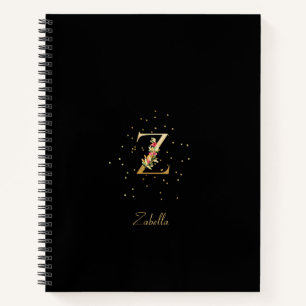 Cuaderno Letra Inicial de Monograma Moderno Z Patrón Floral