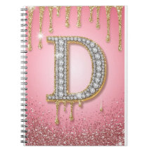 Letra Inicial Diamante D Dorado Rosa Regalo Para M