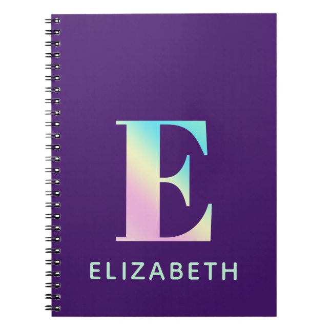 Cuaderno Letra inicial e arco iris púrpura personalizado (Frente)