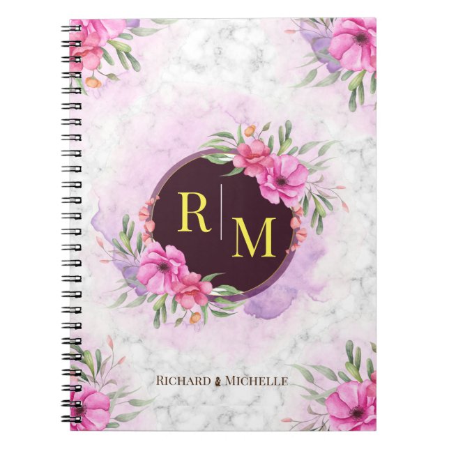 Cuaderno Letra inicial floral de la guirnalda Monograma Nom (Frente)