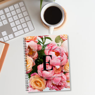 Cuaderno Letra Inicial Personalizada Elegante E Rosas Monog