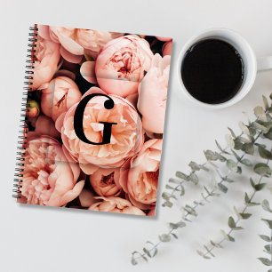 Cuaderno Letra inicial personalizada elegante G Peonías Mon