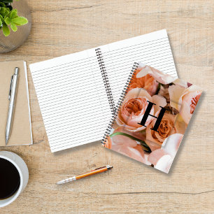 Cuaderno Letra inicial personalizada elegante H Rosas Monog