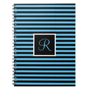 Cuaderno Letra inicial Personalizado a rayas azul y negro
