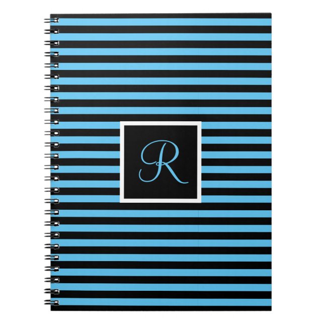 Cuaderno Letra inicial Personalizado a rayas azul y negro (Frente)
