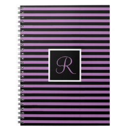 Cuaderno Letra inicial Personalizado a rayas morado y negro