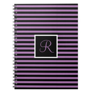 Cuaderno Letra inicial Personalizado a rayas morado y negro