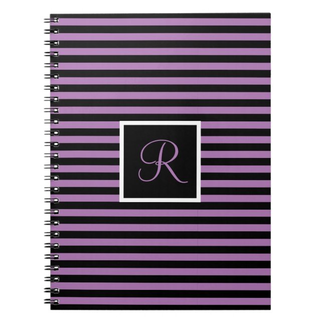 Cuaderno Letra inicial Personalizado a rayas morado y negro (Frente)