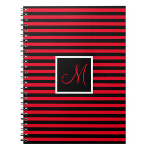 Cuaderno Letra inicial Personalizado a rayas rojo y negro