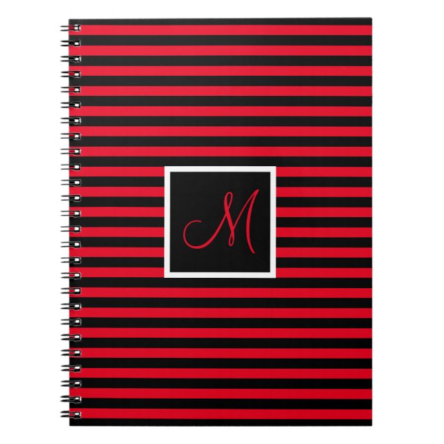 Cuaderno Letra inicial Personalizado a rayas rojo y negro (Frente)