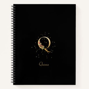 Cuaderno Letra Inicial Q de Monograma Moderno con Patrón Fl