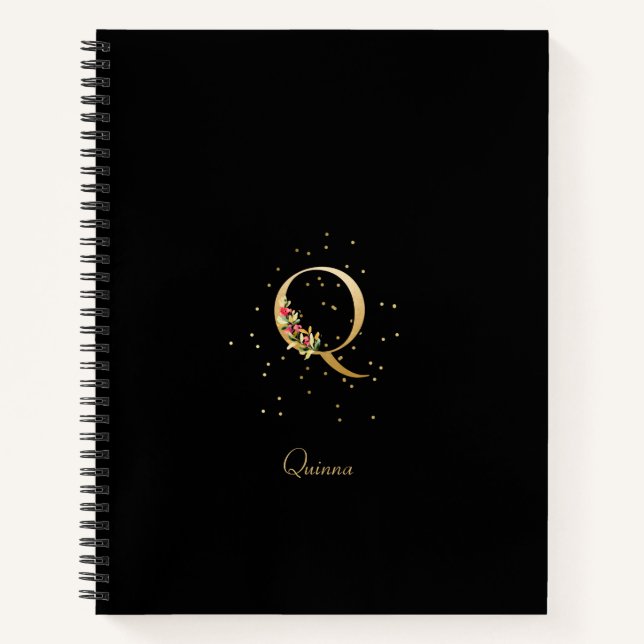 Cuaderno Letra Inicial Q de Monograma Moderno con Patrón Fl (Anverso)