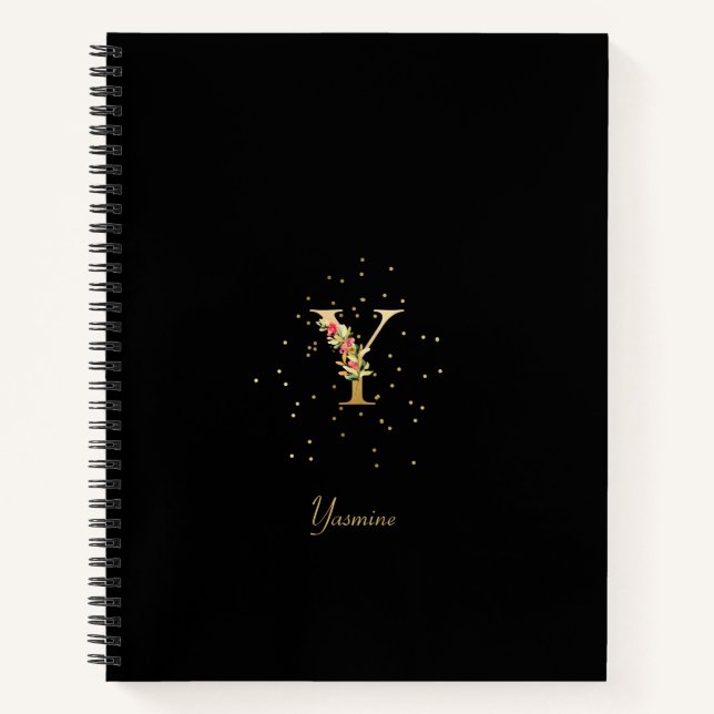 Cuaderno Letra Inicial Y de Monograma Moderno con Patrón Fl (Anverso)