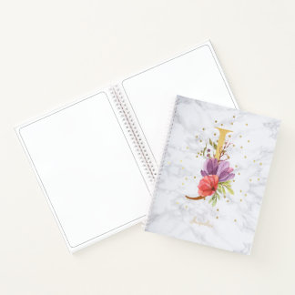 Cuaderno Letra J de monograma dorado acuarela mármol modern