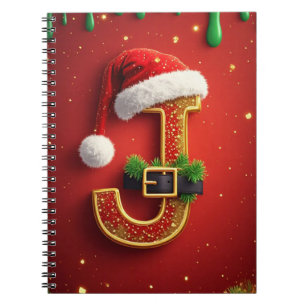 Cuaderno Letra J de Santa Monograma Corona Navideña 🎅