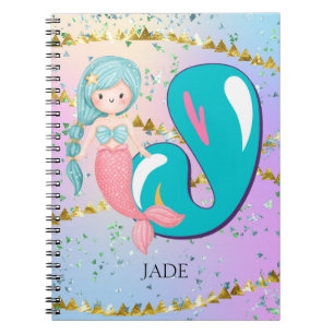 Cuaderno Letra J Monograma Acuarela Cute Sirena Nursera