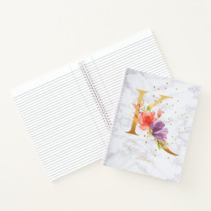 Cuaderno Letra K de monograma dorado acuarela mármol modern