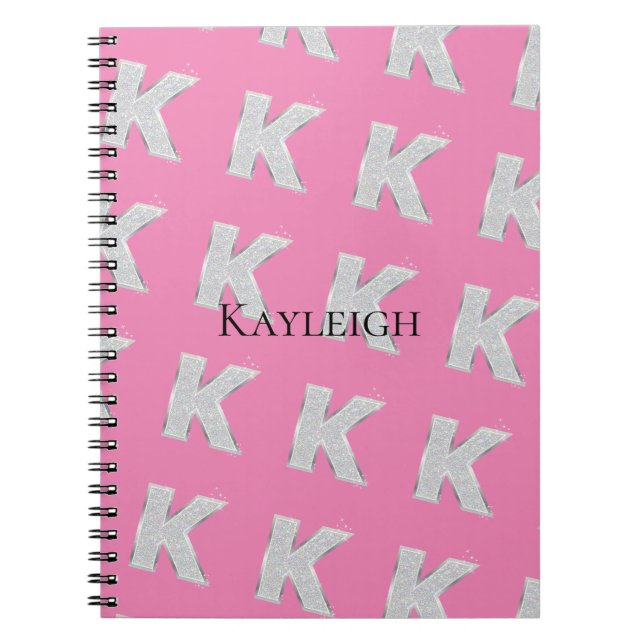 Cuaderno Letra K de plata rosa (Frente)